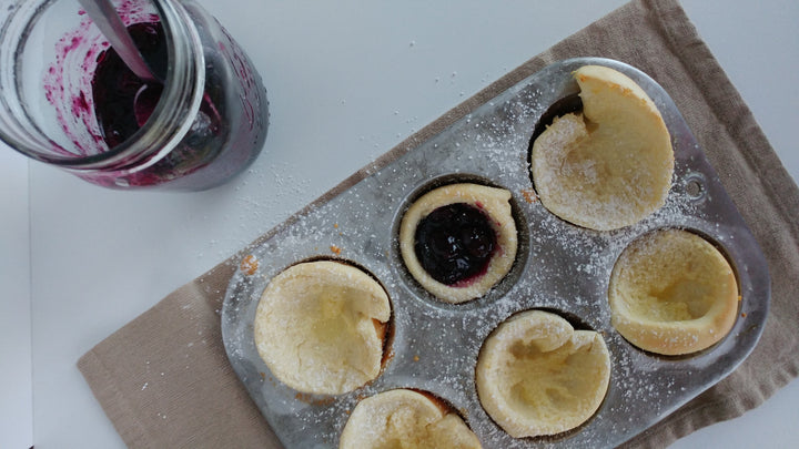 Mini Dutch Baby Pancakes with White Lightning Blueberry Compote